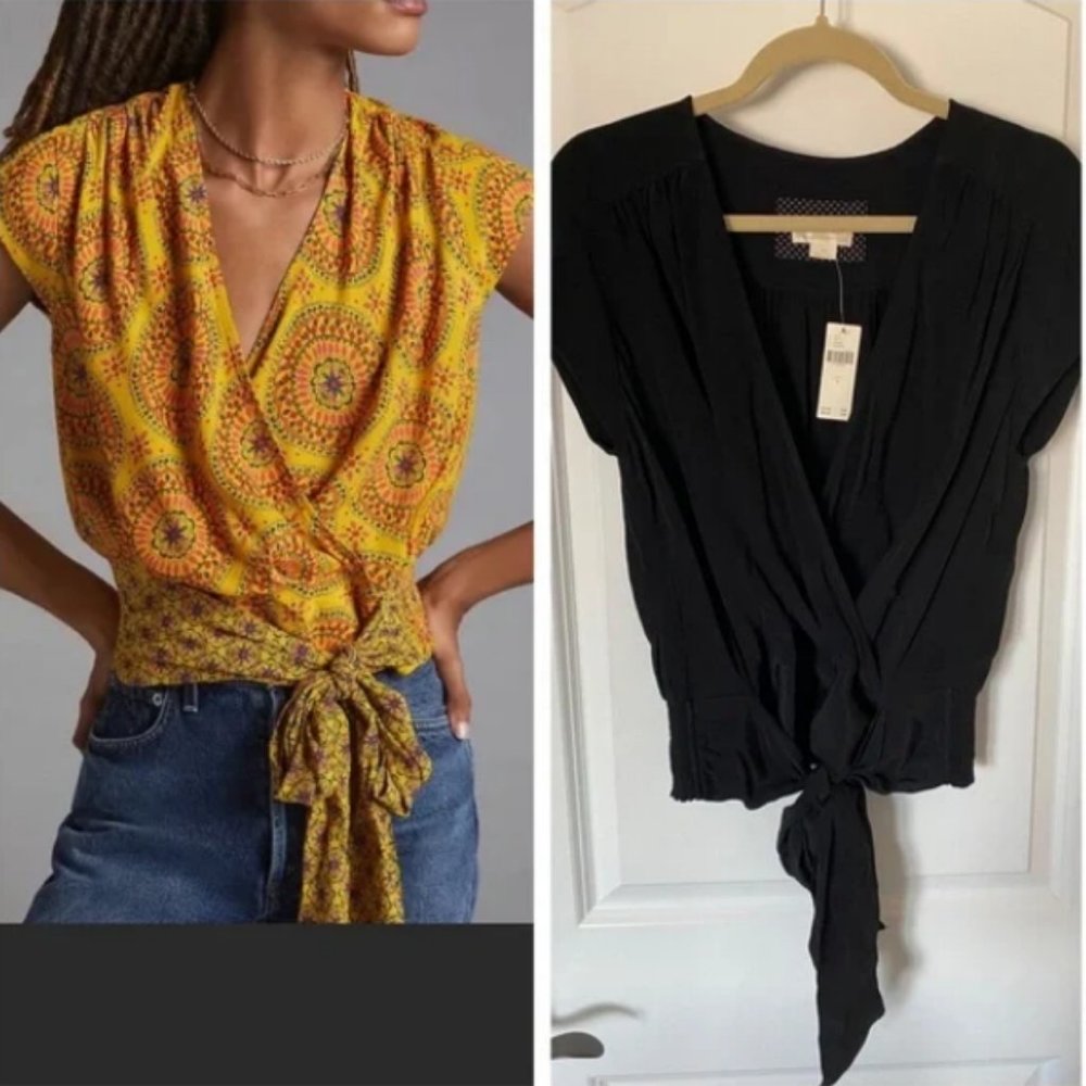NWT - Maeve Marzia Wrap Blouse BLACK - XL